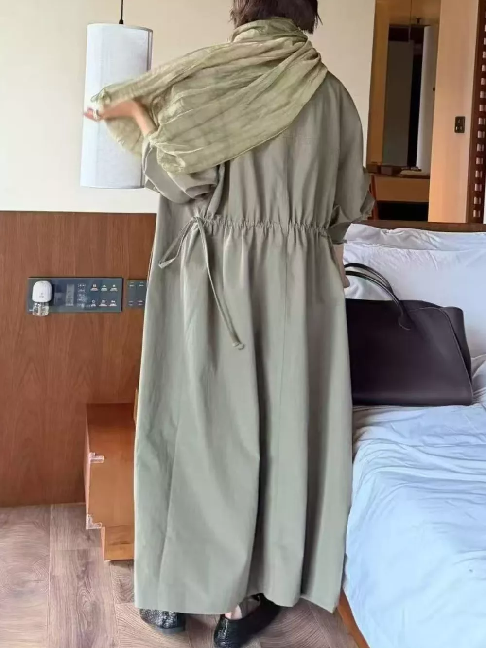 Drawstring Open Front Longline Trench Coat, image 9