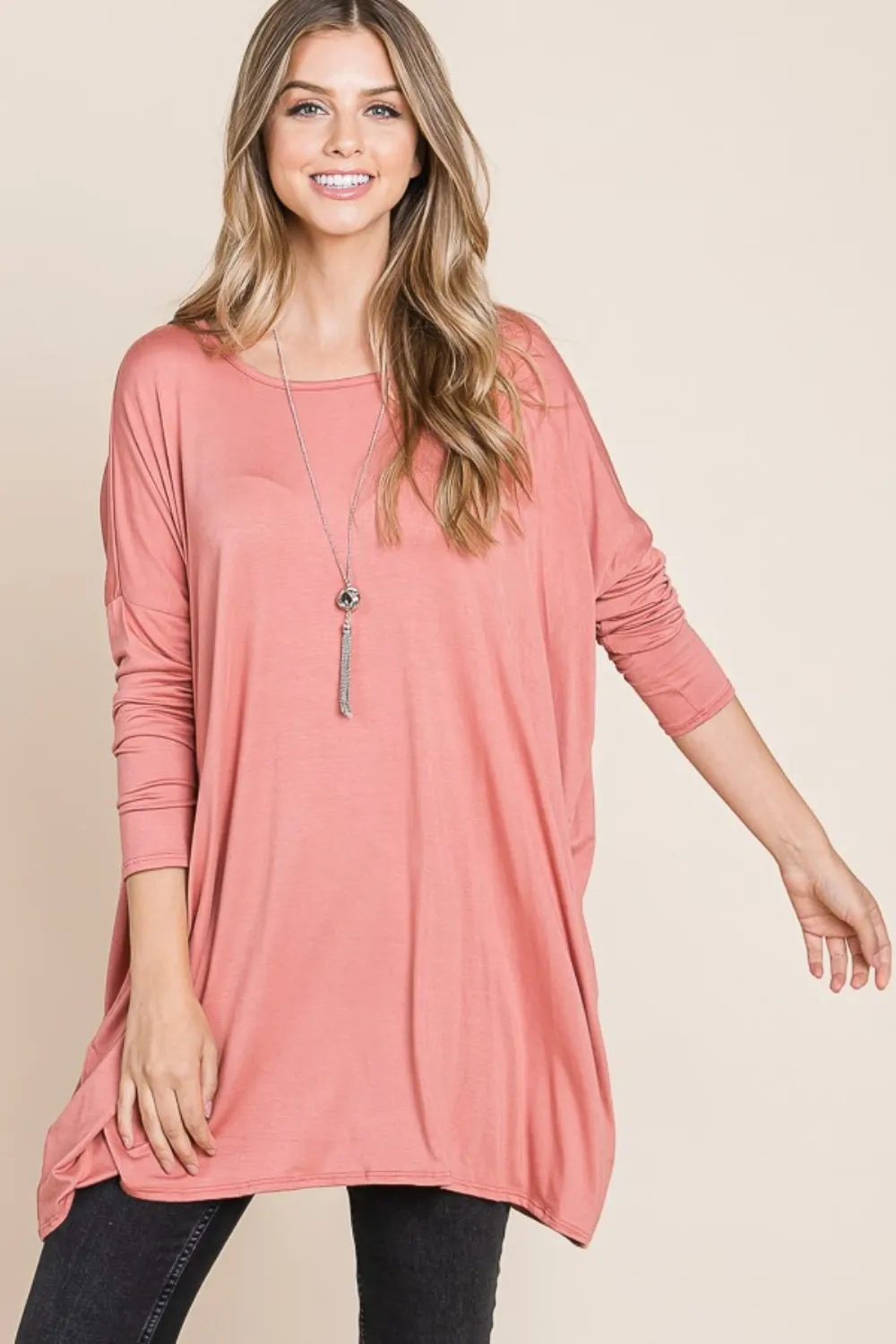 Round Neck Long Sleeve Oversized Top, image 3
