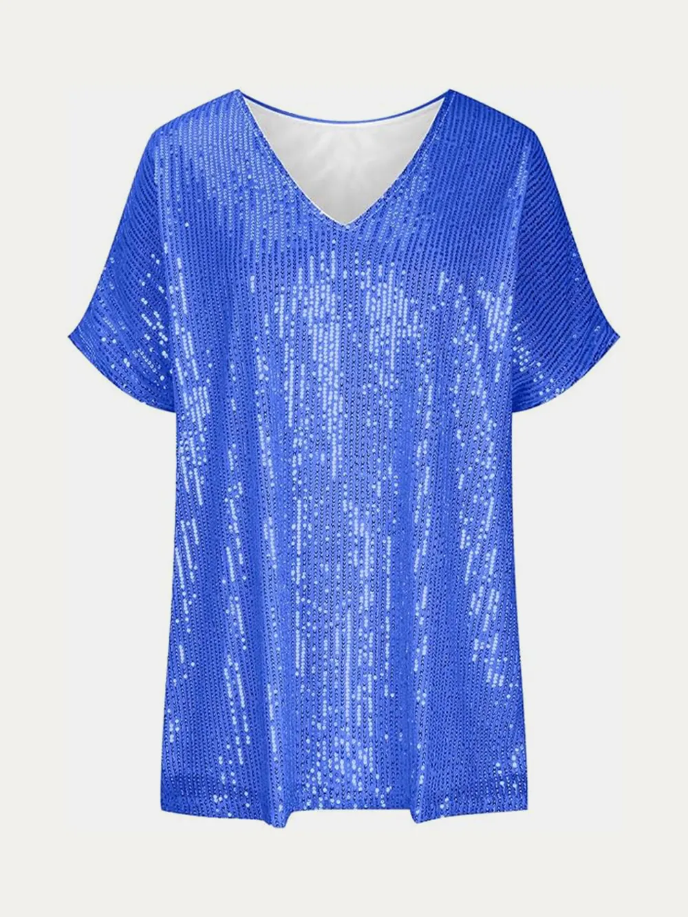 Full Size Sequin V-Neck Short Sleeve Top, image 4