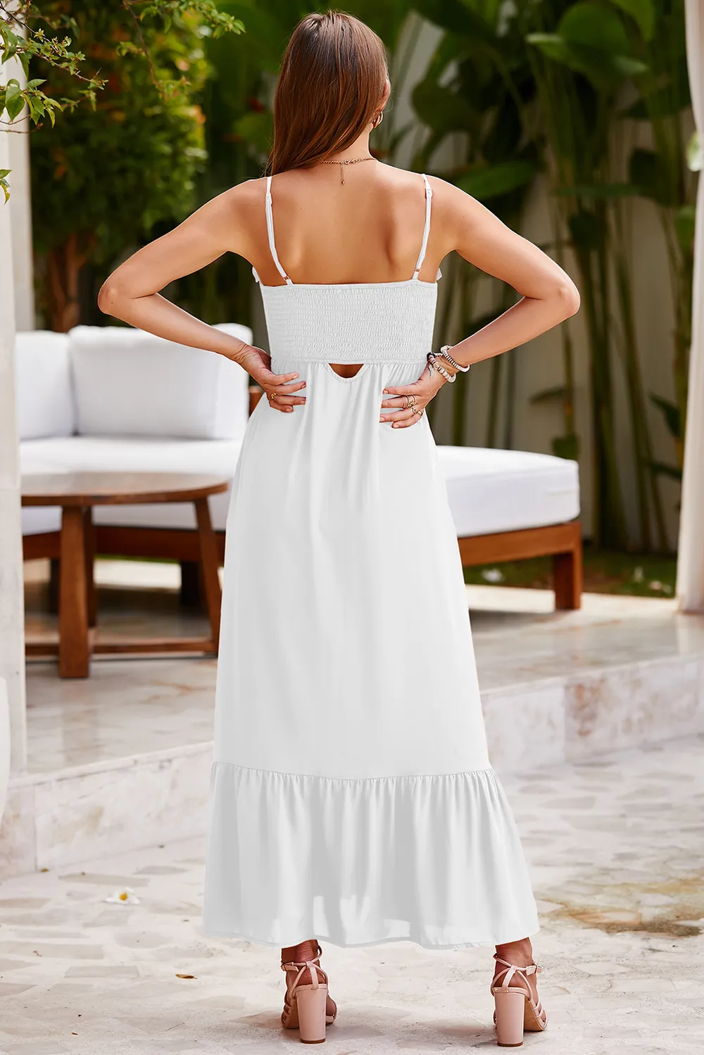 Smocked Spaghetti Strap Ruffle Hem Dress, image 2