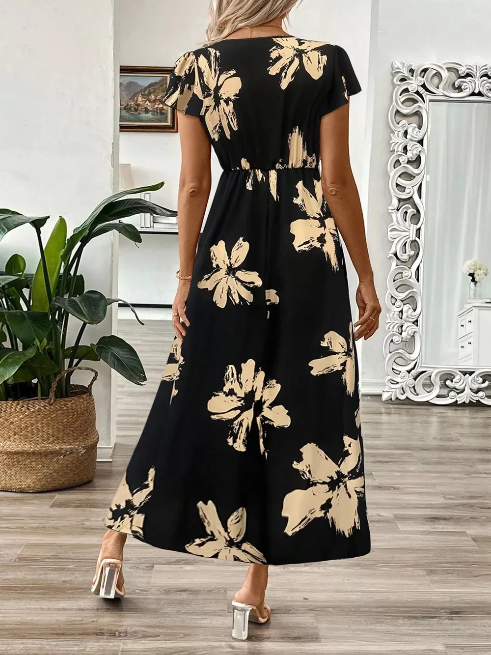 Surplice Cap Sleeve Midi Dress, image 3