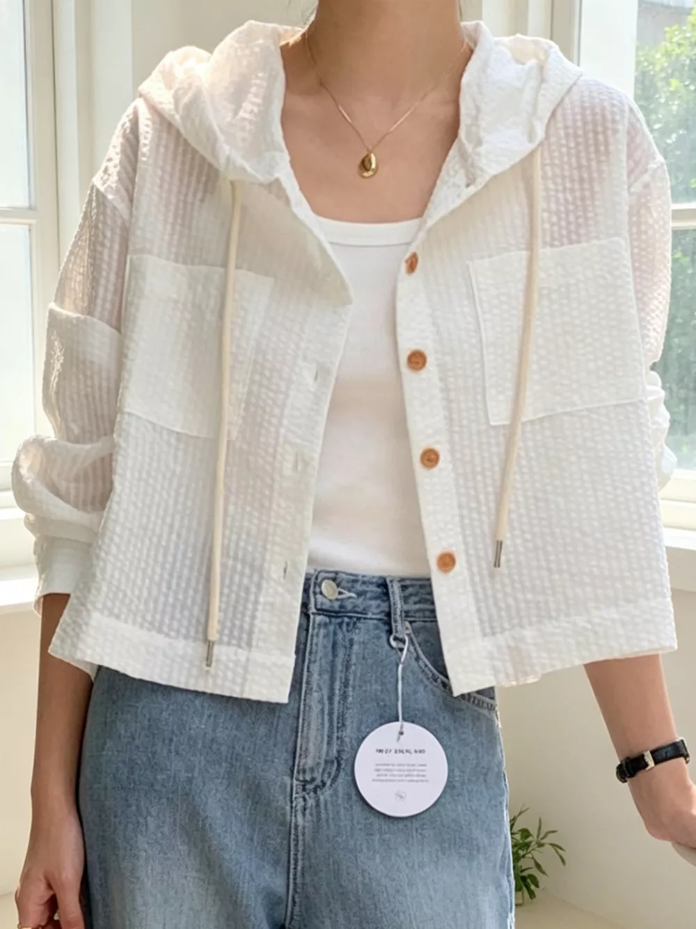Striped Hooded Shirt with Drawstring Detail, image 6