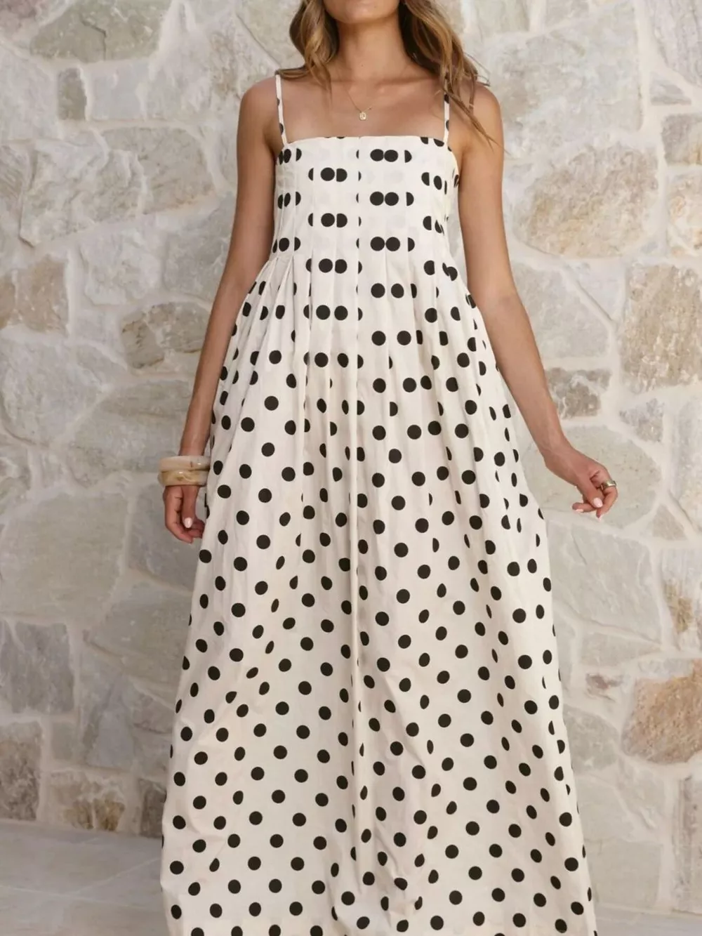 Polka Dot Pleated Detail Maxi Dress, image 2