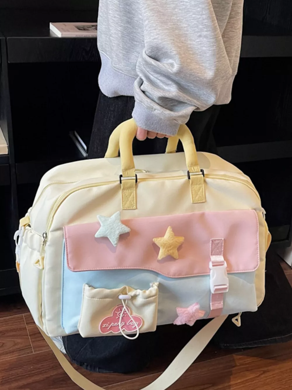 Color Block Star & Cloud Embellished Travel Bag, image 6