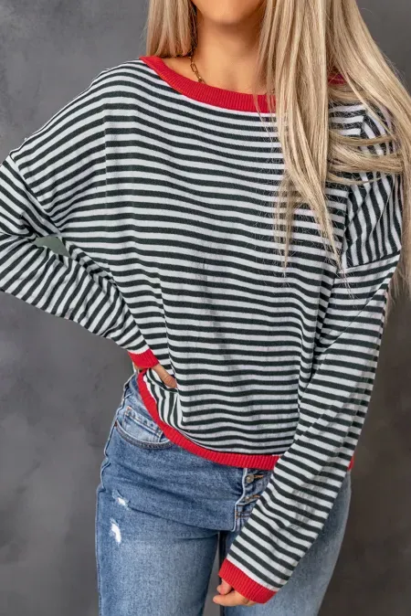 Striped Round Neck Drop Shoulder T-Shirt, image 14