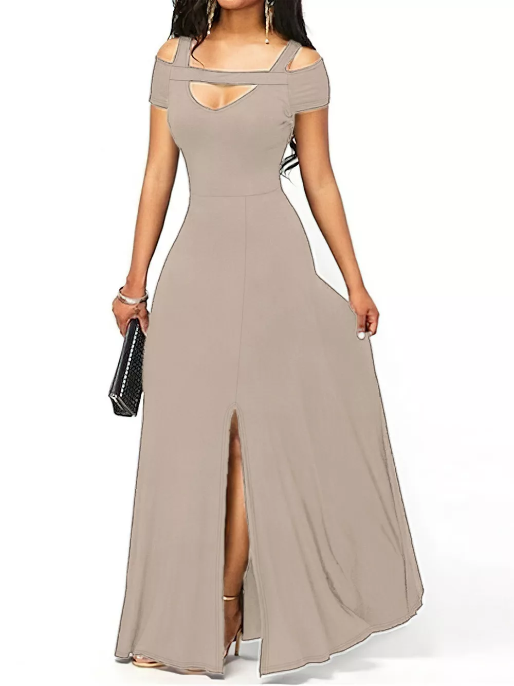 Elegant Off-Shoulder Slit Maxi Dress