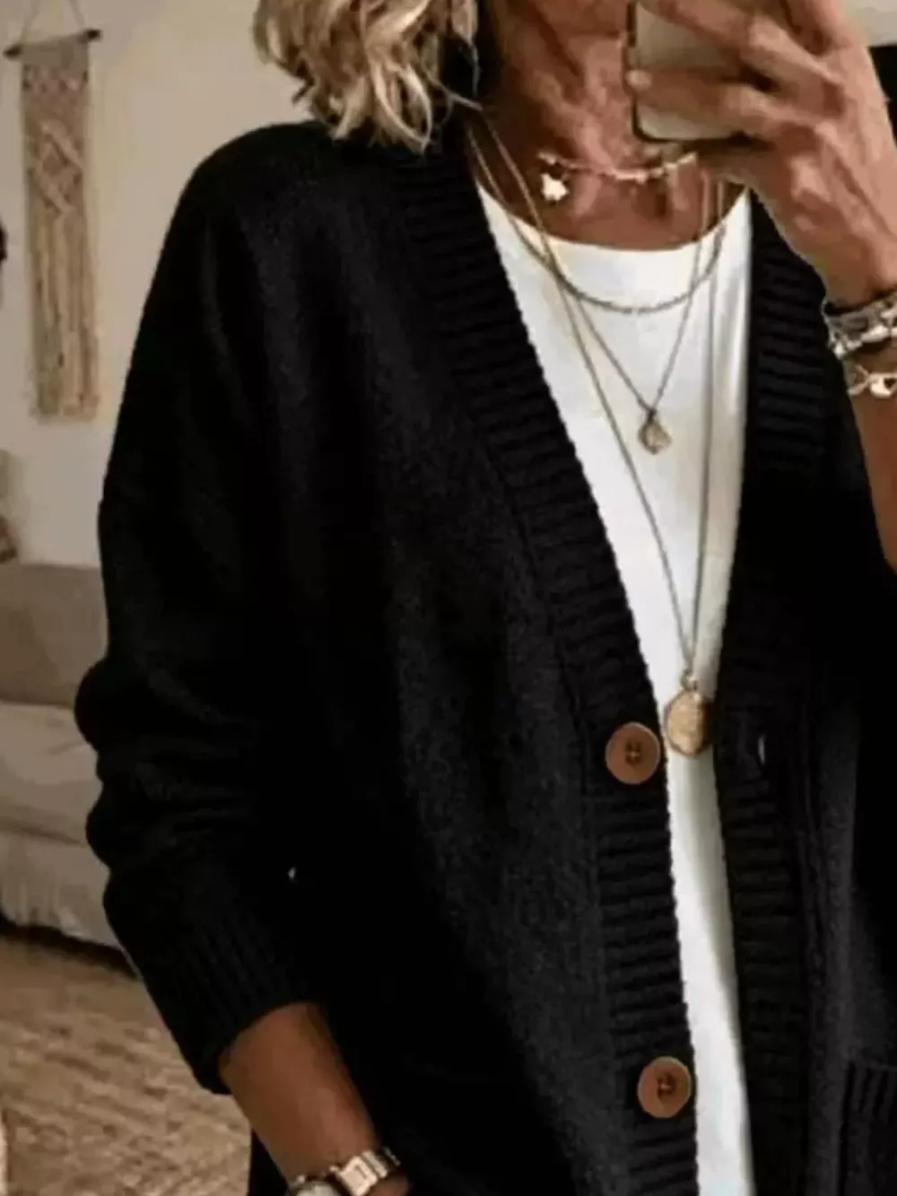 Casual V-Neck Button-Down Knit Cardigan with Pockets, image 8