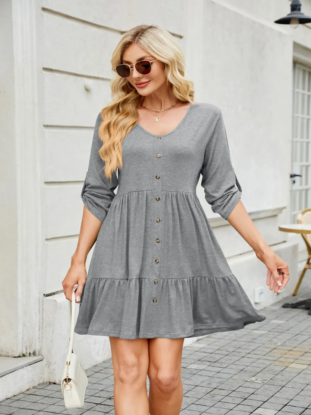 Tiered Ruched V-Neck Mini Dress, image 15