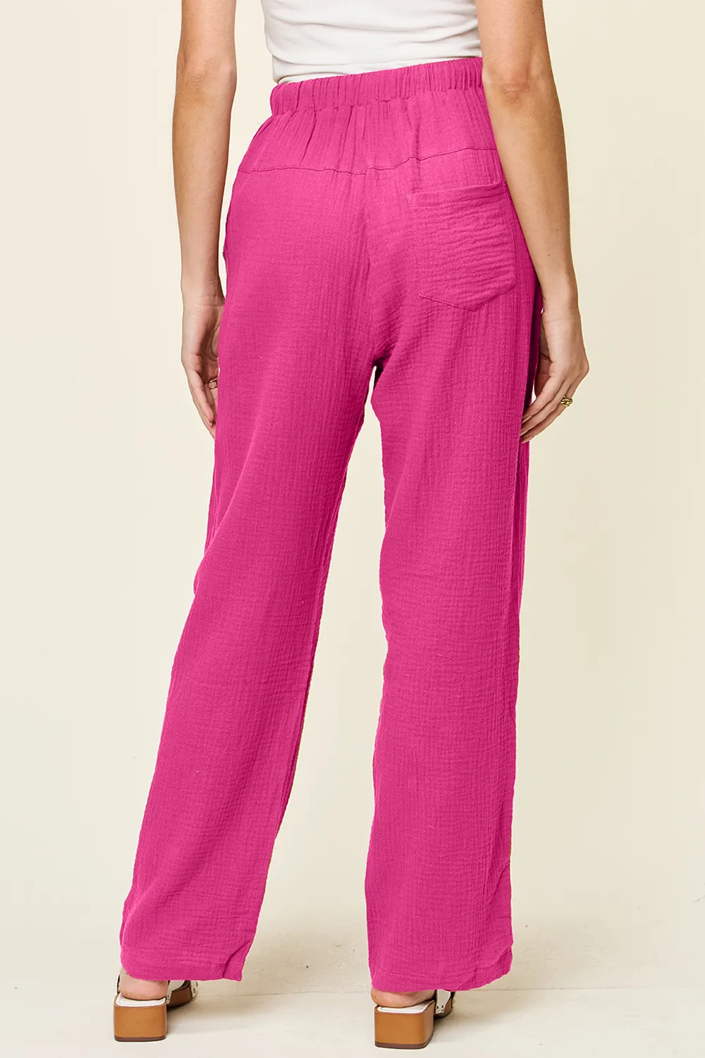 Full Size Texture Drawstring Straight Pants, image 2