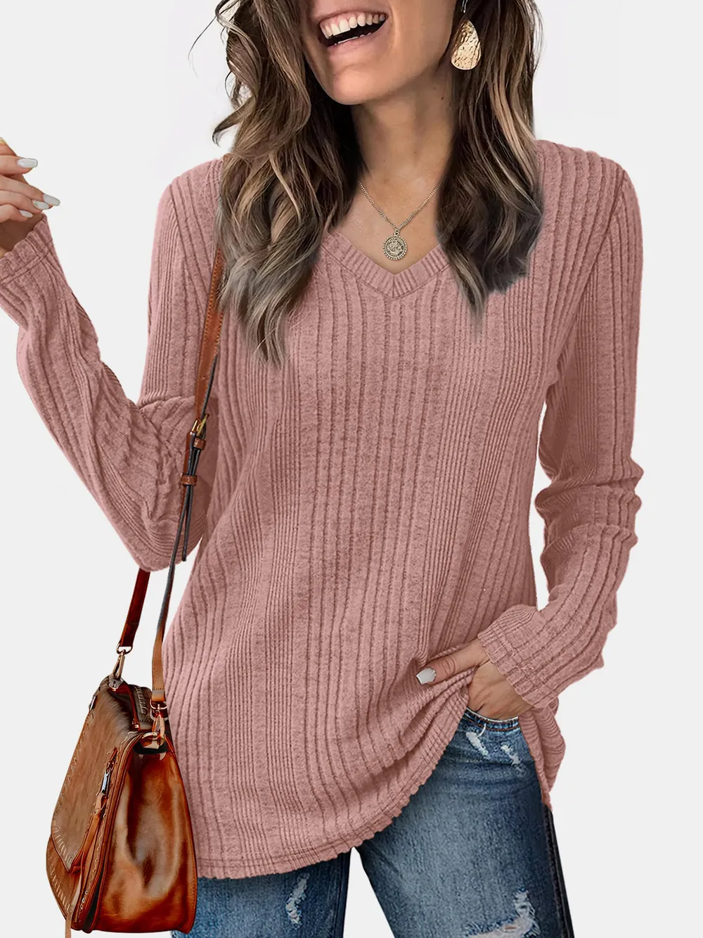 V-Neck Long Sleeve T-Shirt, image 16