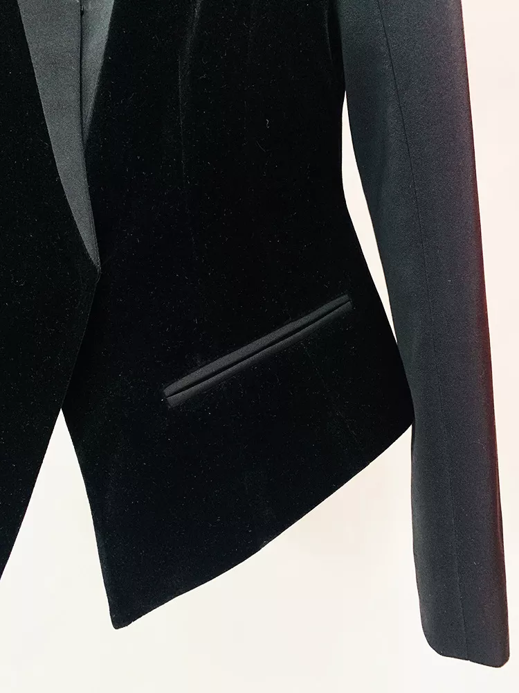Velvet-Paneled Blazer with Stand-Up Collar, image 6