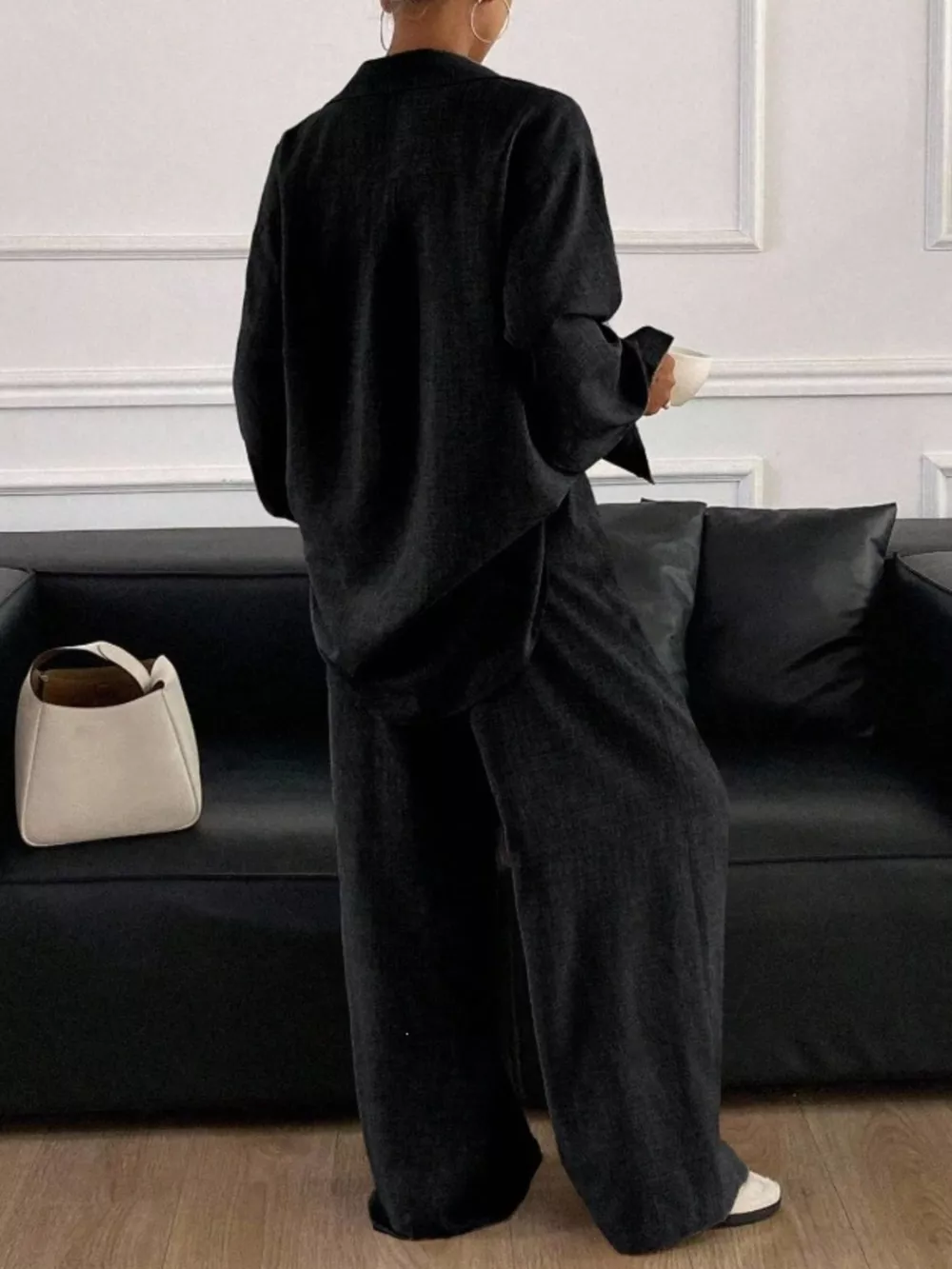 Button Up Long Sleeve Shirt and Wide Leg Pants Set, image 21