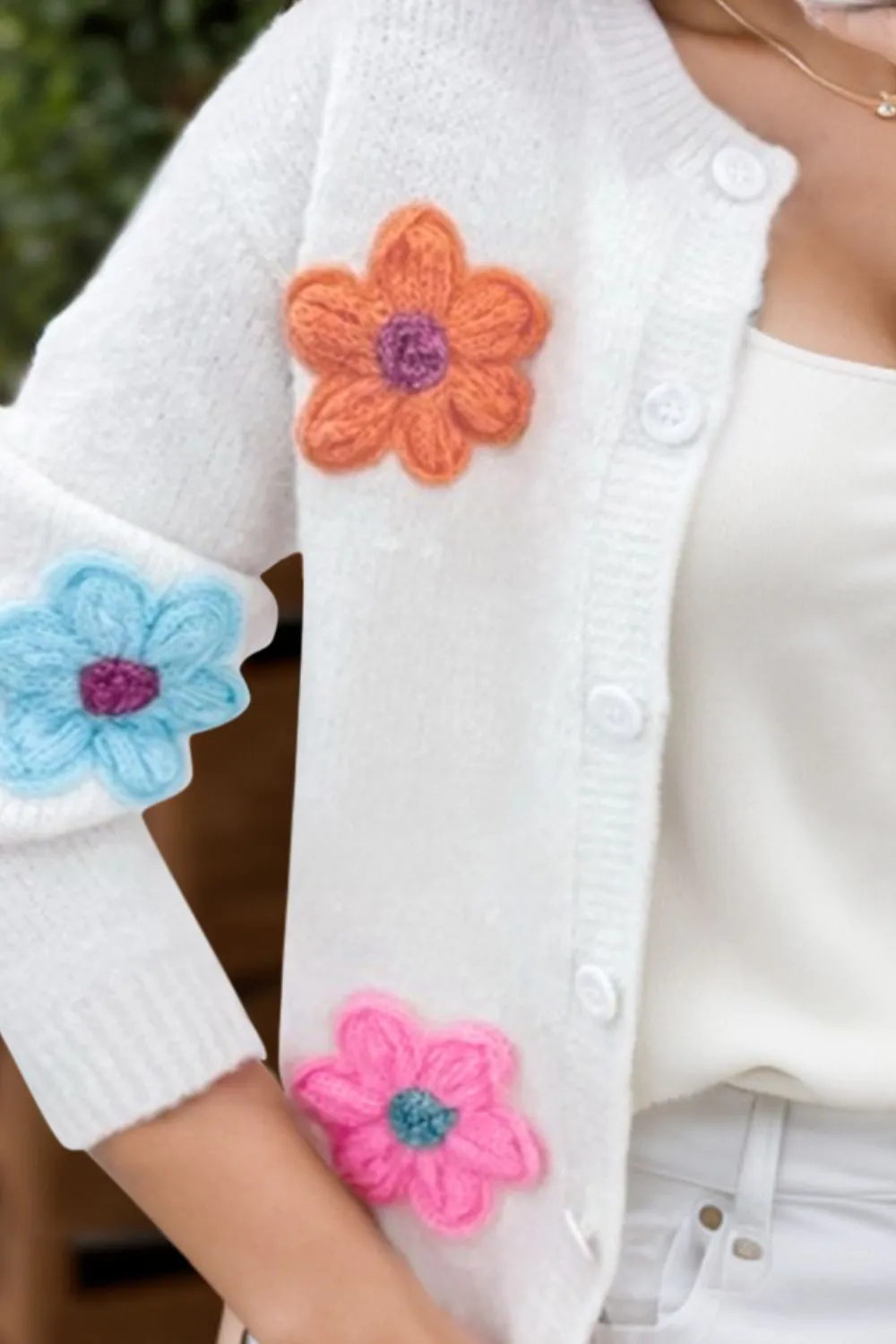 Flower Dropped Shoulder Long Sleeve Cardigan, image 3