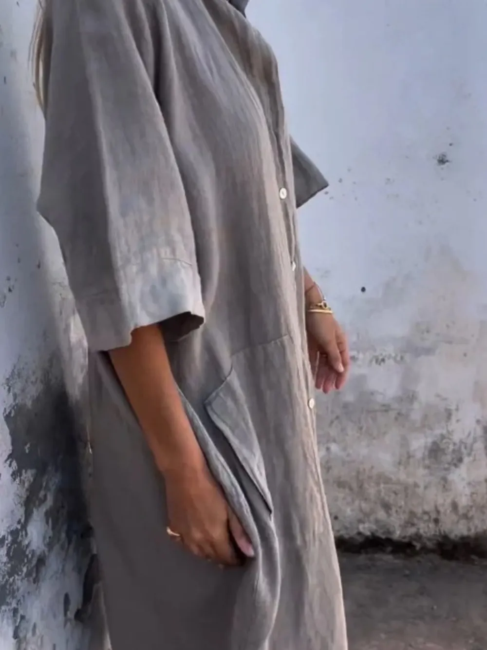 Full Size Casual Linen Button-Down Shirt Dress Plus Size, image 4