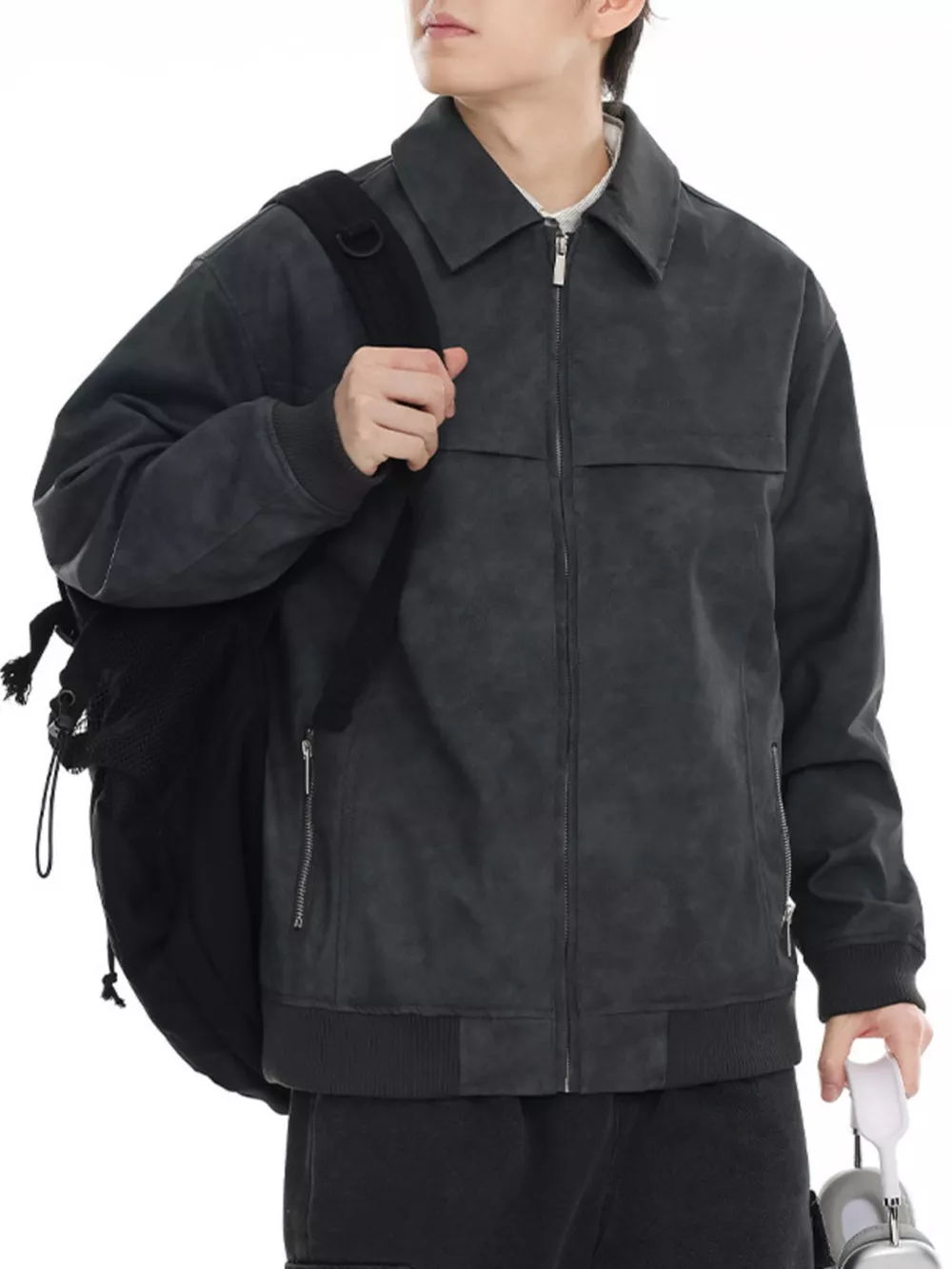 Men's Plus Size Zip Up Drop Shoulder Jacket, image 5