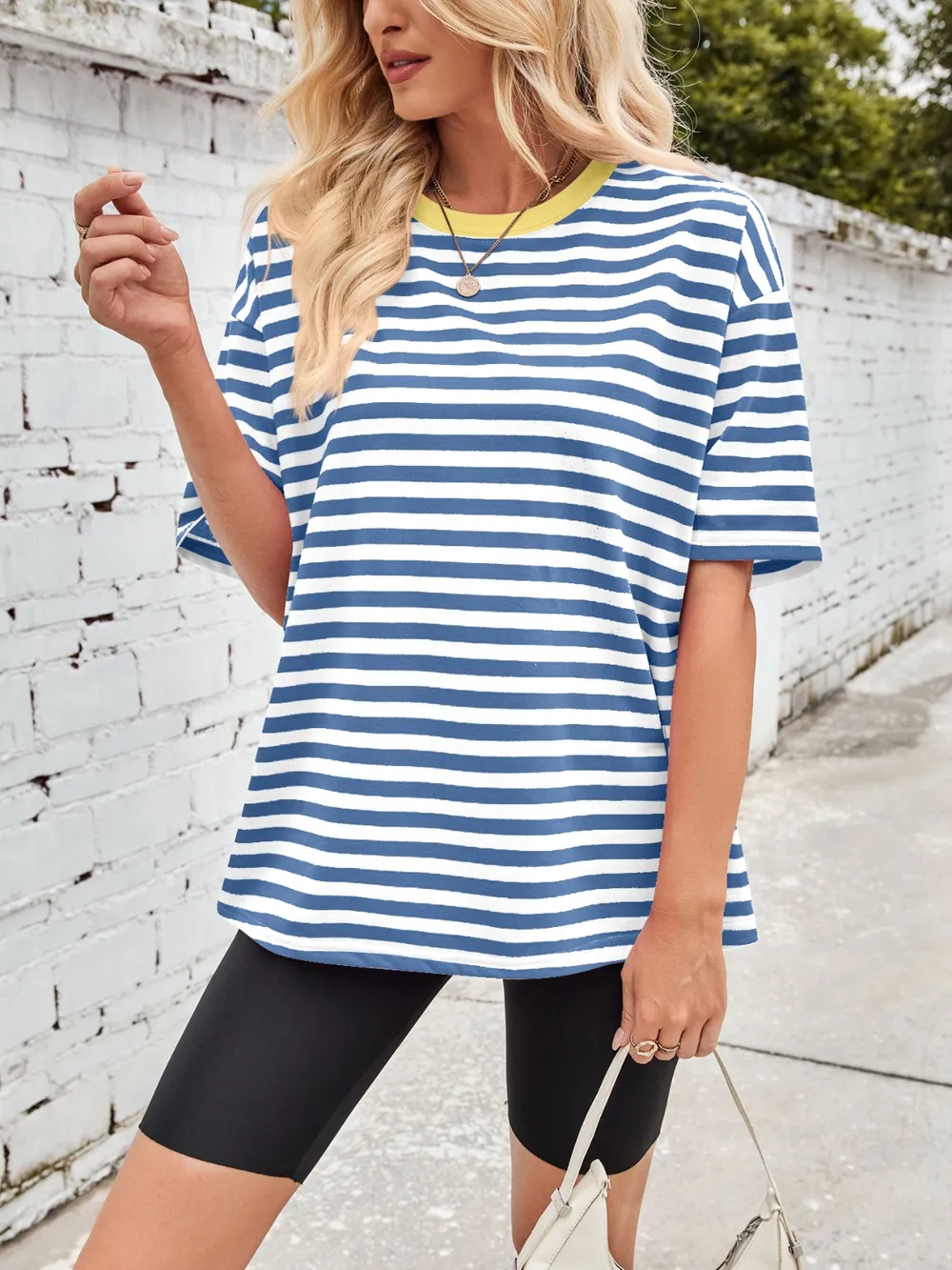 Contrast Striped Round Neck T-Shirt, image 2
