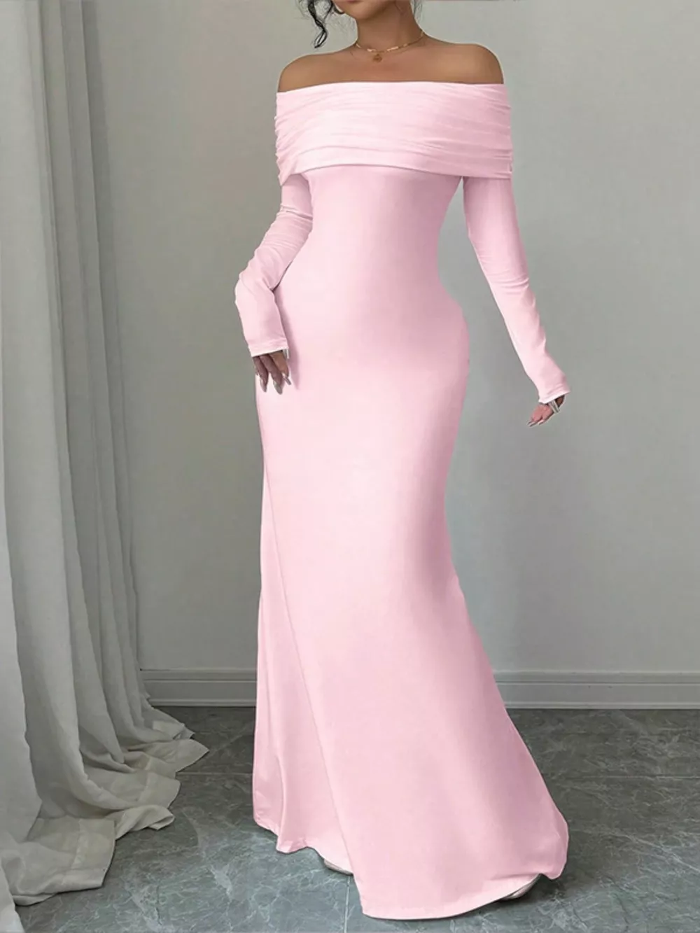 Off-Shoulder Long Sleeve Bodycon Maxi Dress