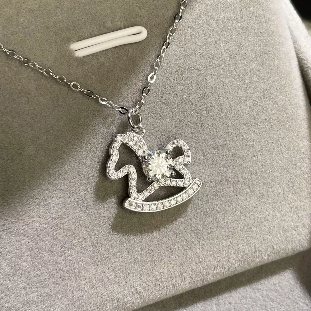 Moissanite 925 Sterling Silver Rocking Horse Necklace, image 2