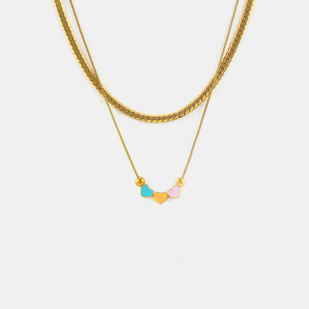 18K Gold-Plated Double Layered Heart Necklace, image 4