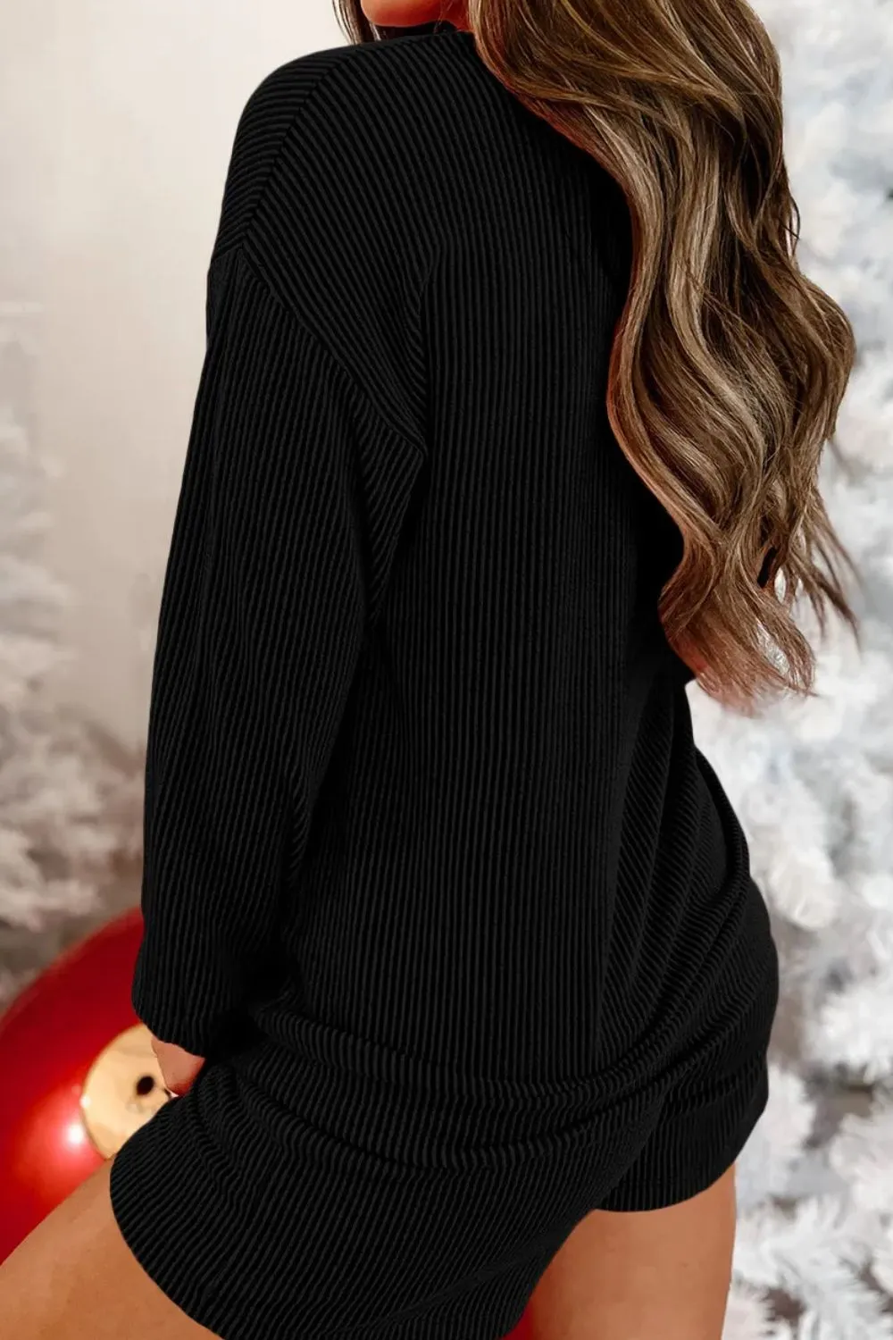 MERRY Round Neck Long Sleeve Top and Shorts Lounge Set, image 2