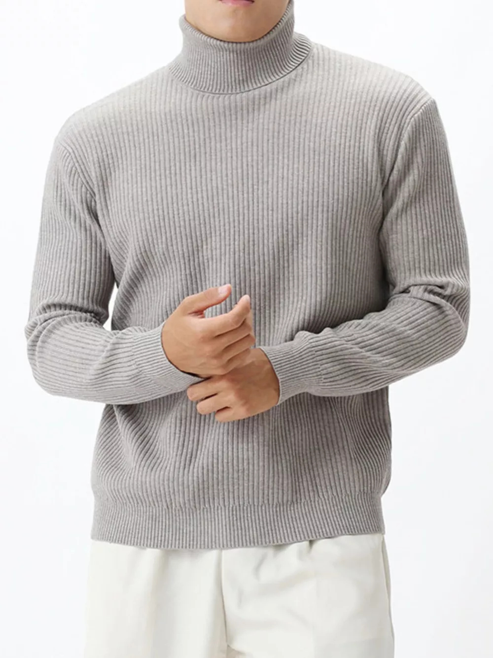 Men's Plus Size Ribbed Knit Turtleneck Sweater, image 3