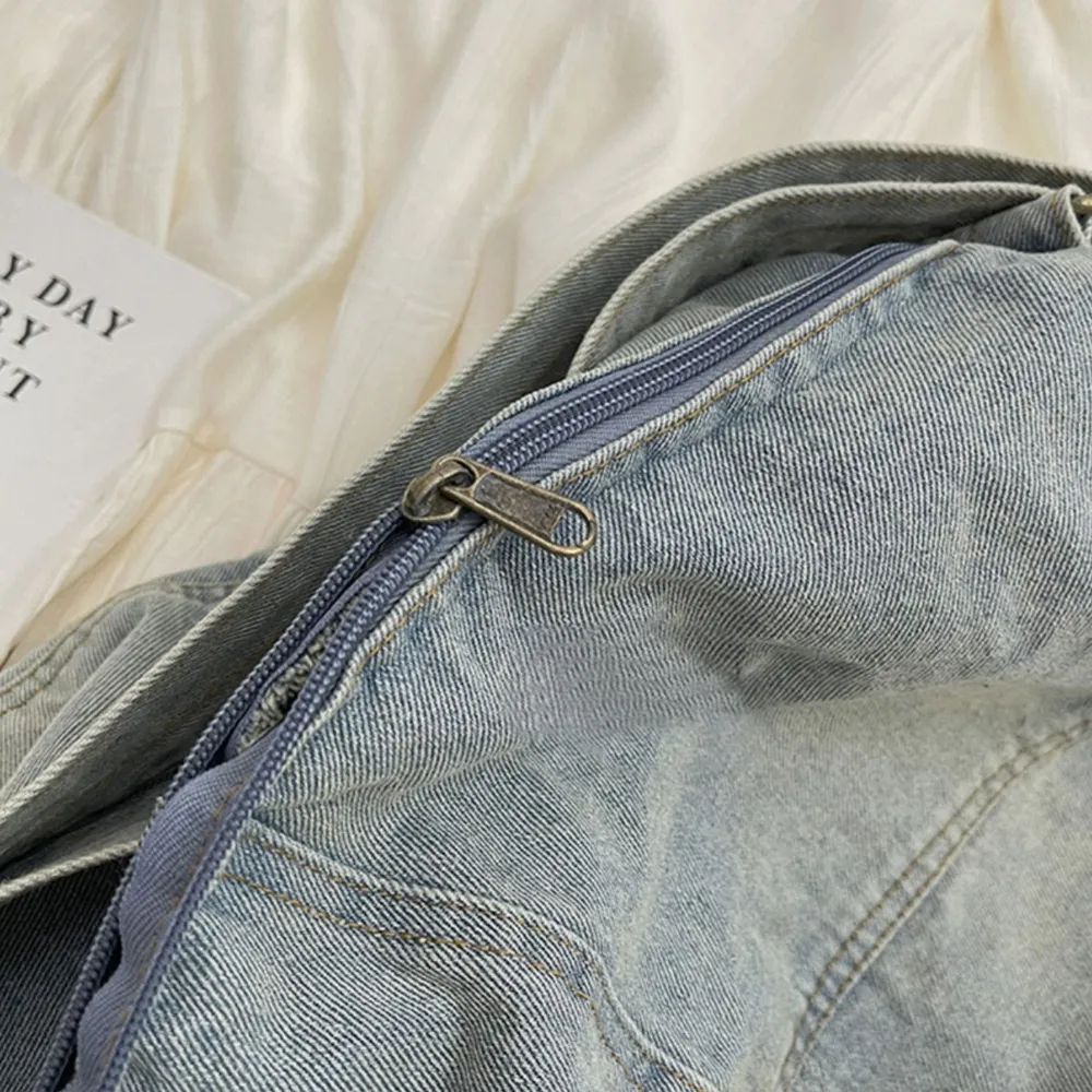 Adjustable Strap Denim Tote Bag, image 3