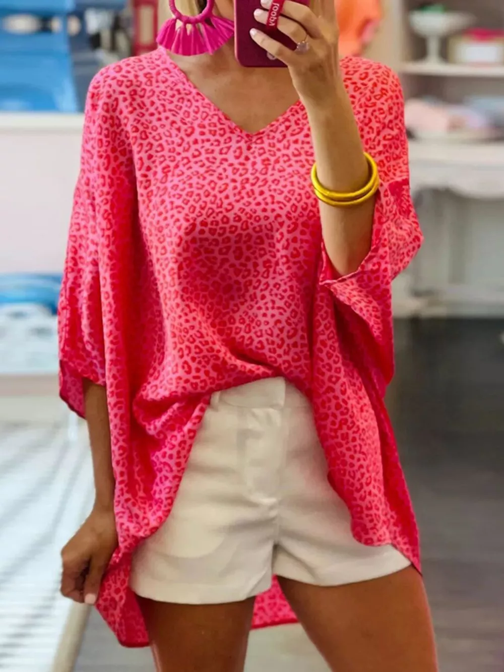 Leopard V-Neck Blouse, image 2