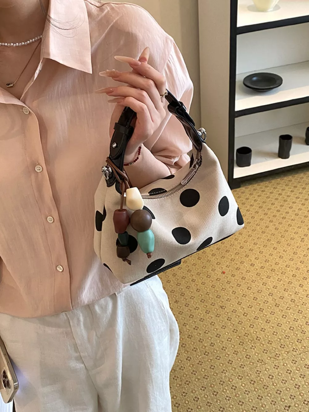 Polka Dot PU Leather Handbag, image 2