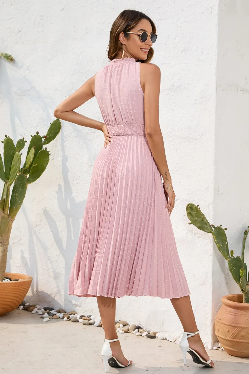 Swiss Dot Tie Neck Sleeveless Dress, image 7