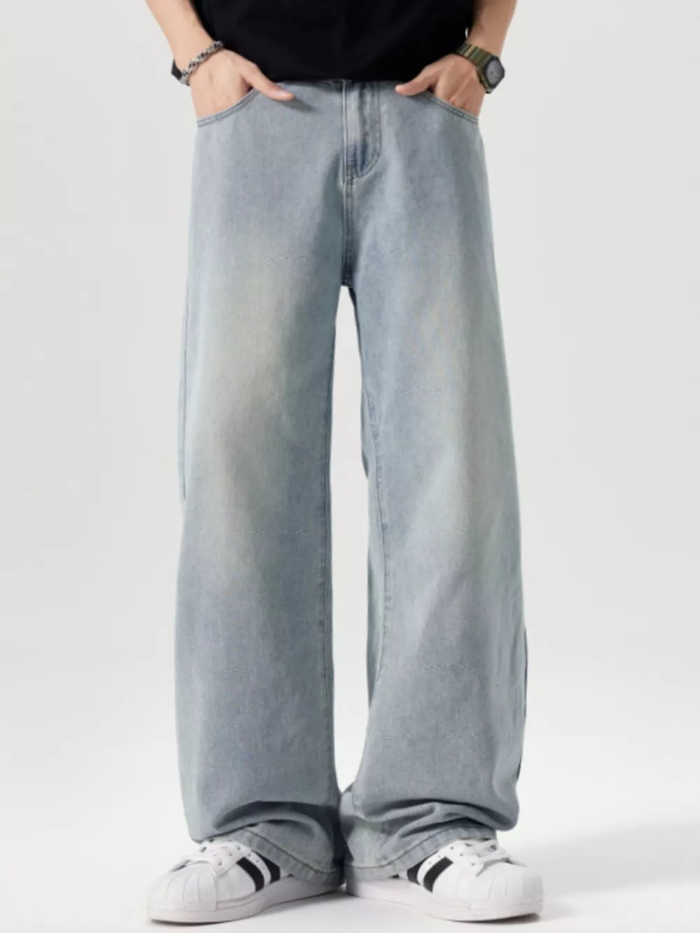 Men's Vintage Wash Wide Leg Jeans, image 9