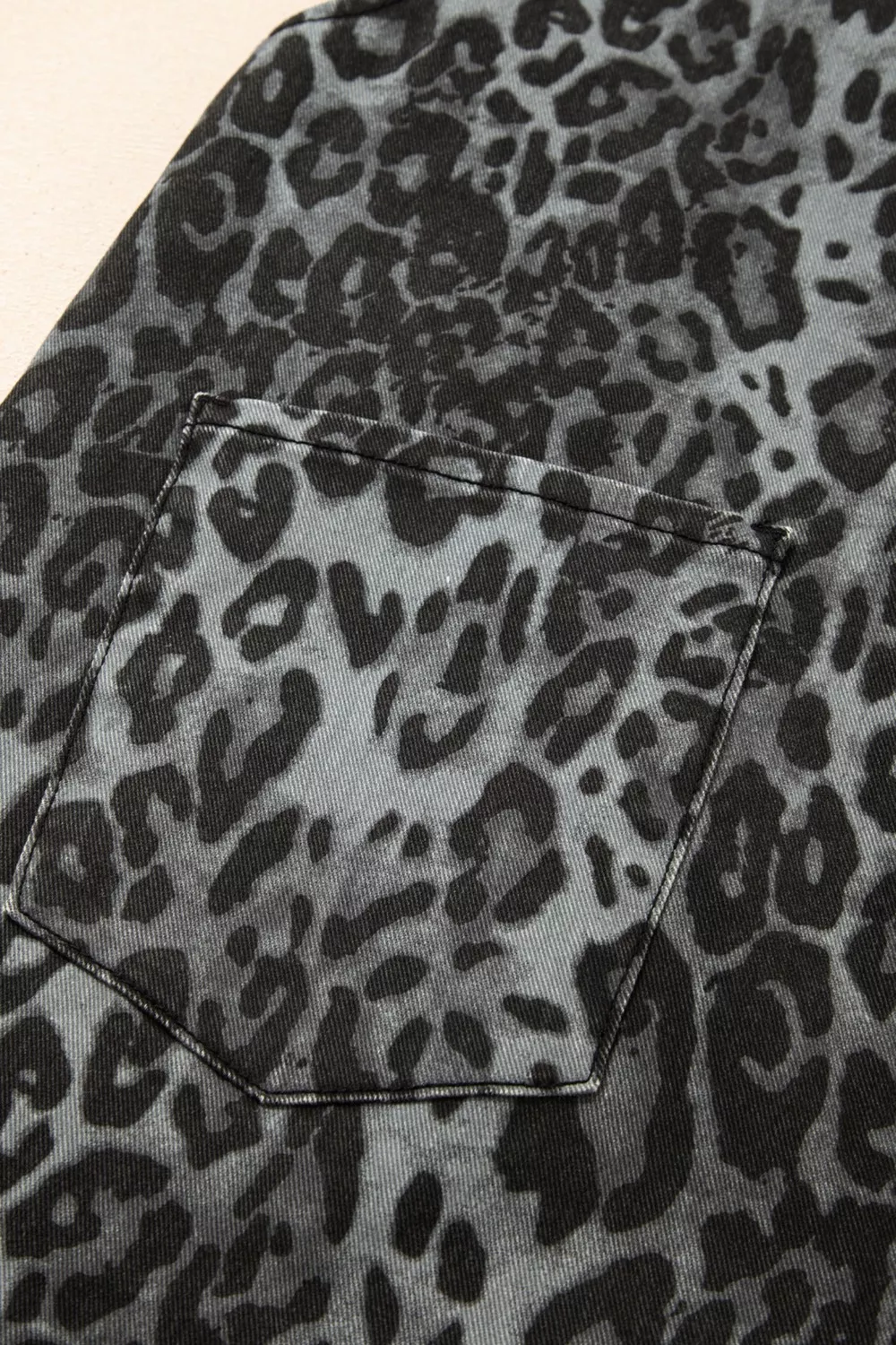 Leopard Print Button Adjustable Straps Cropped Loose Denim Overalls, image 3