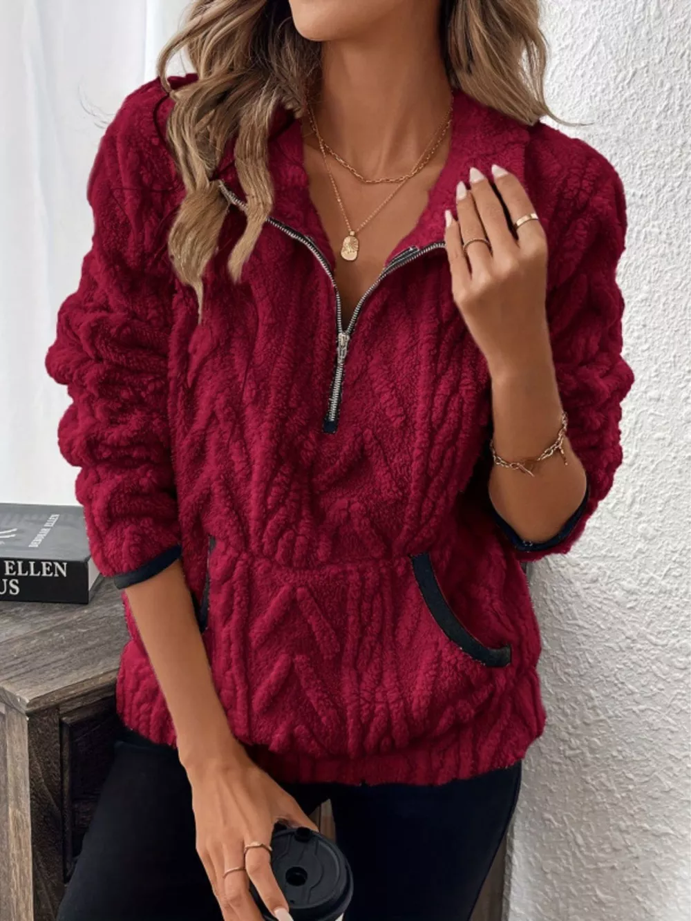 Full Size Sherpa Half Zip Sweatshirt Plus Size, image 6