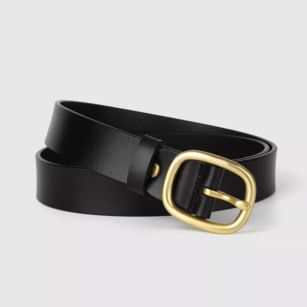 Cowhide Leather Belt with Golden Buckle, image 2