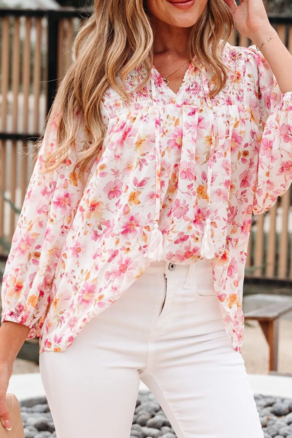 Floral Print Tie-Neck Blouse, image 2