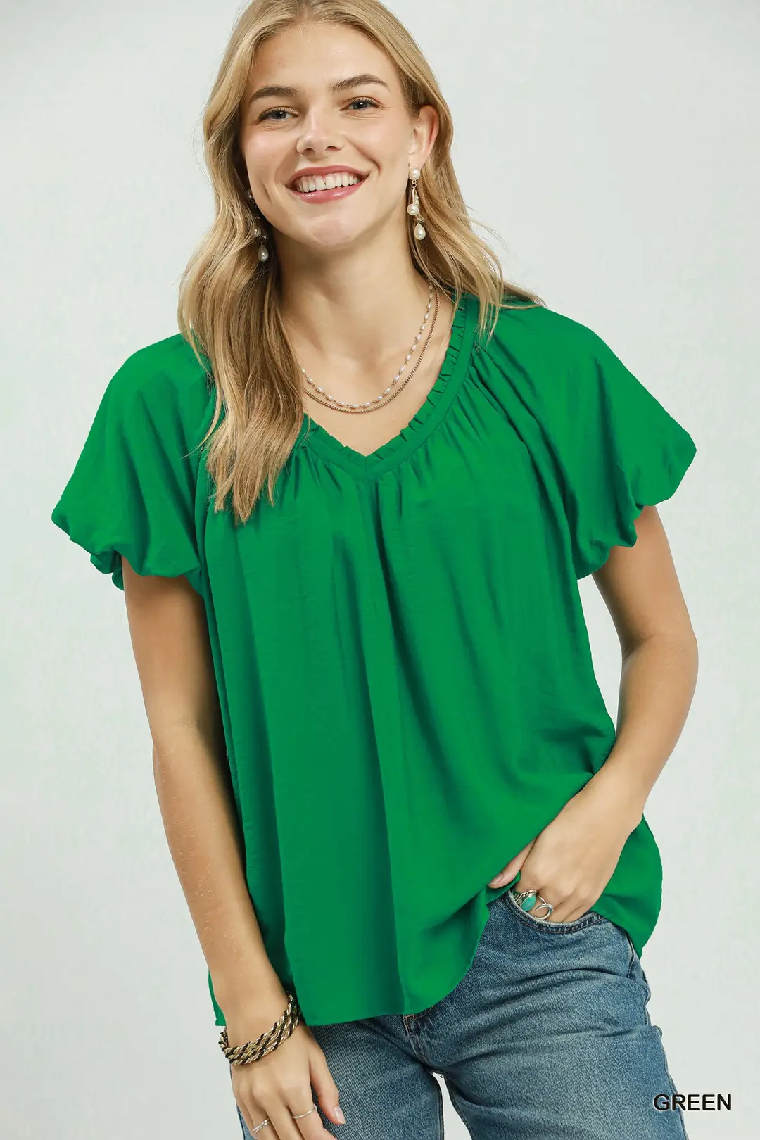 Gathered V-Neck Top