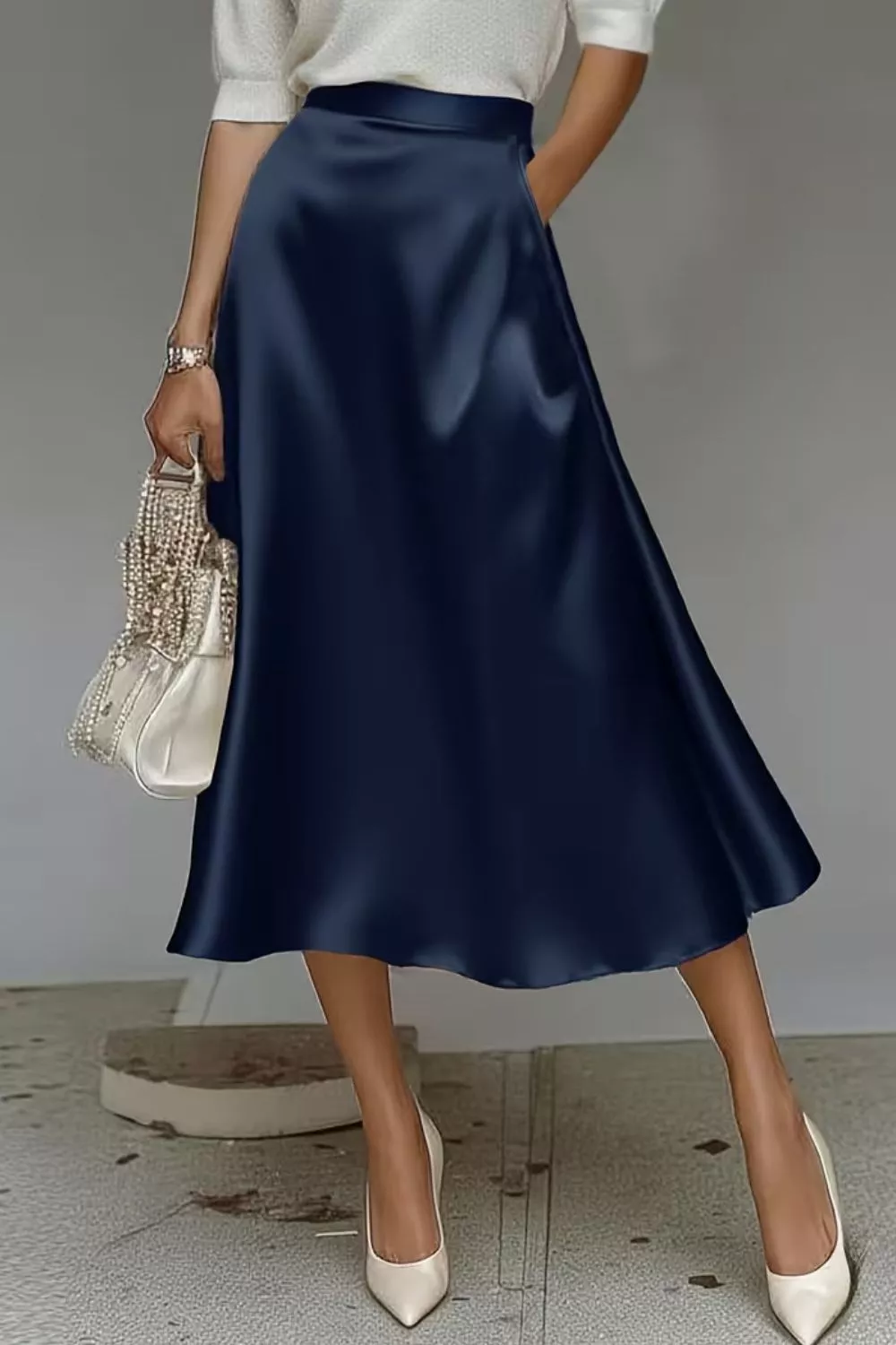 Satin A-Line Midi Skirt, image 15