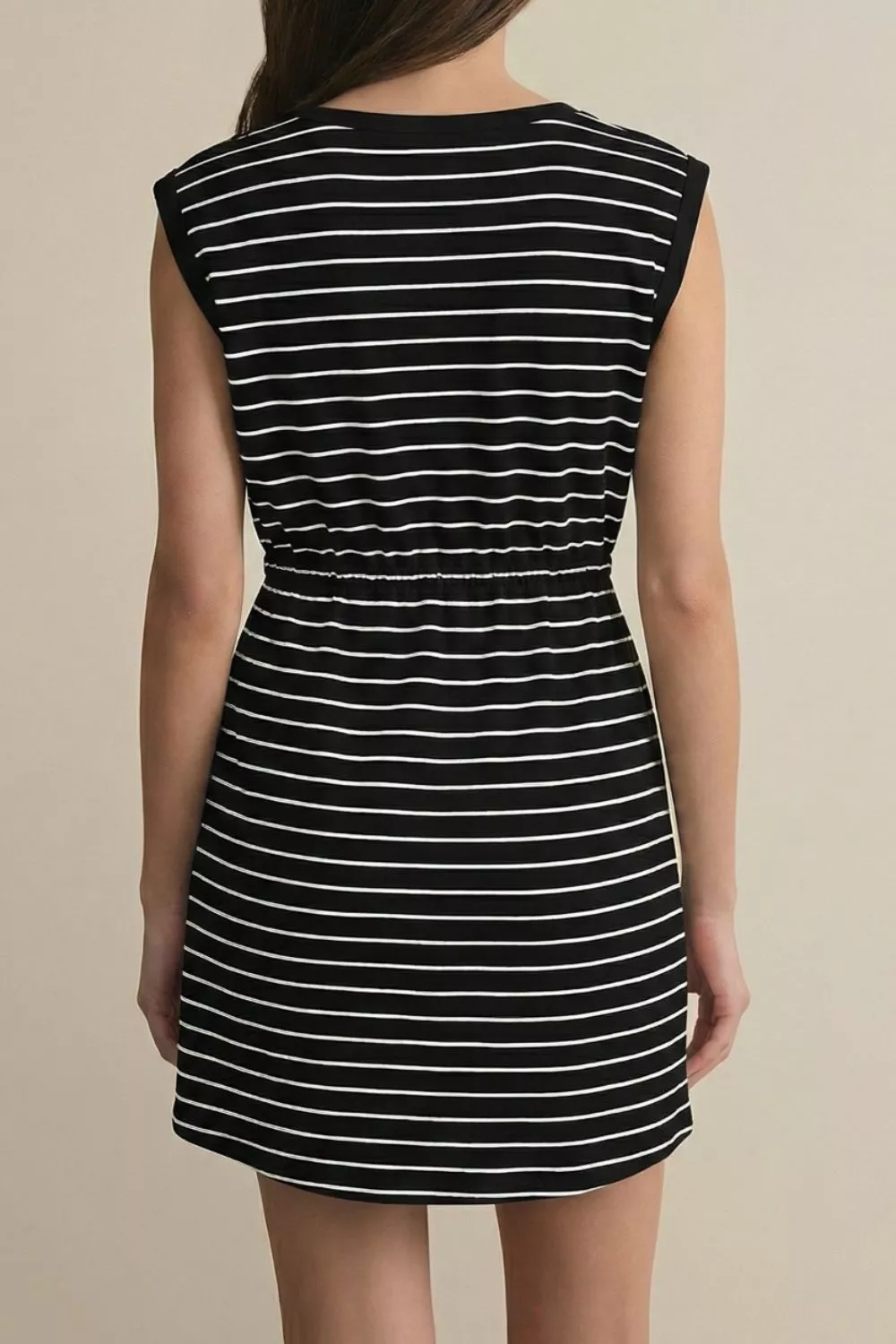 Stripe Drawstring Tunic Tank Mini Dress with Pockets, image 4