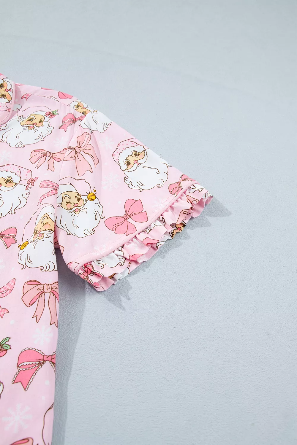Santa Print Paneling Shift Silhouette Short Sleeve Lounge Set, image 9