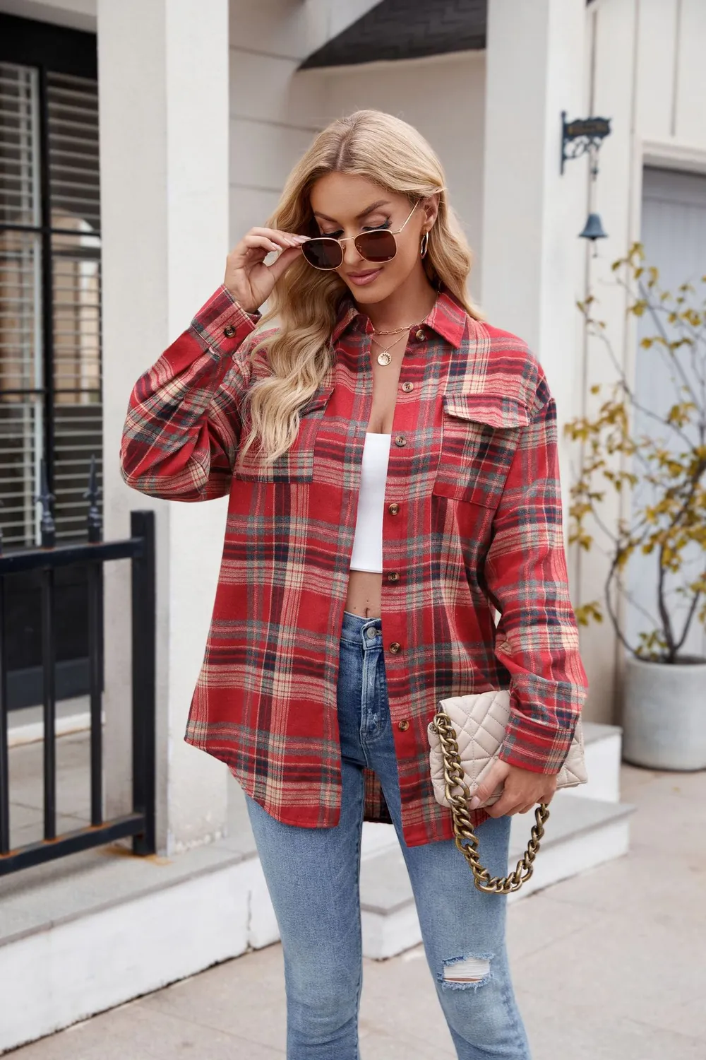 Plaid Button Up Long Sleeve Shirt, image 24