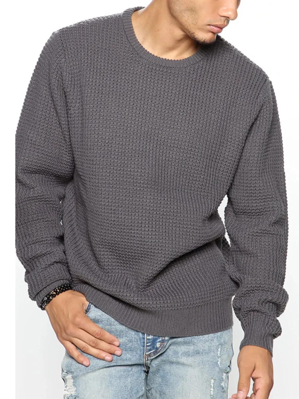 Men's Full Size Round Neck Long Sleeve Sweater Plus Size, image 4