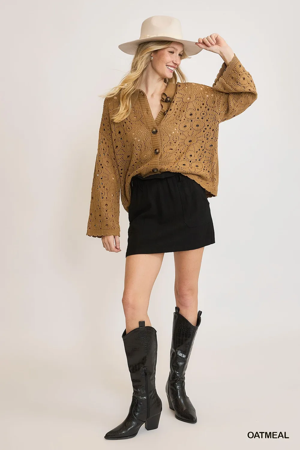 Crochet Button Down Knit Cardigan, image 2