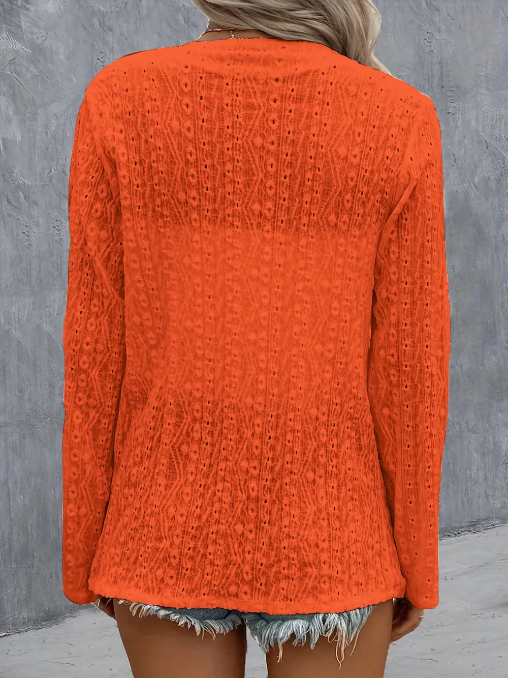Eyelet Roll-Tab Sleeve Cardigan, image 3