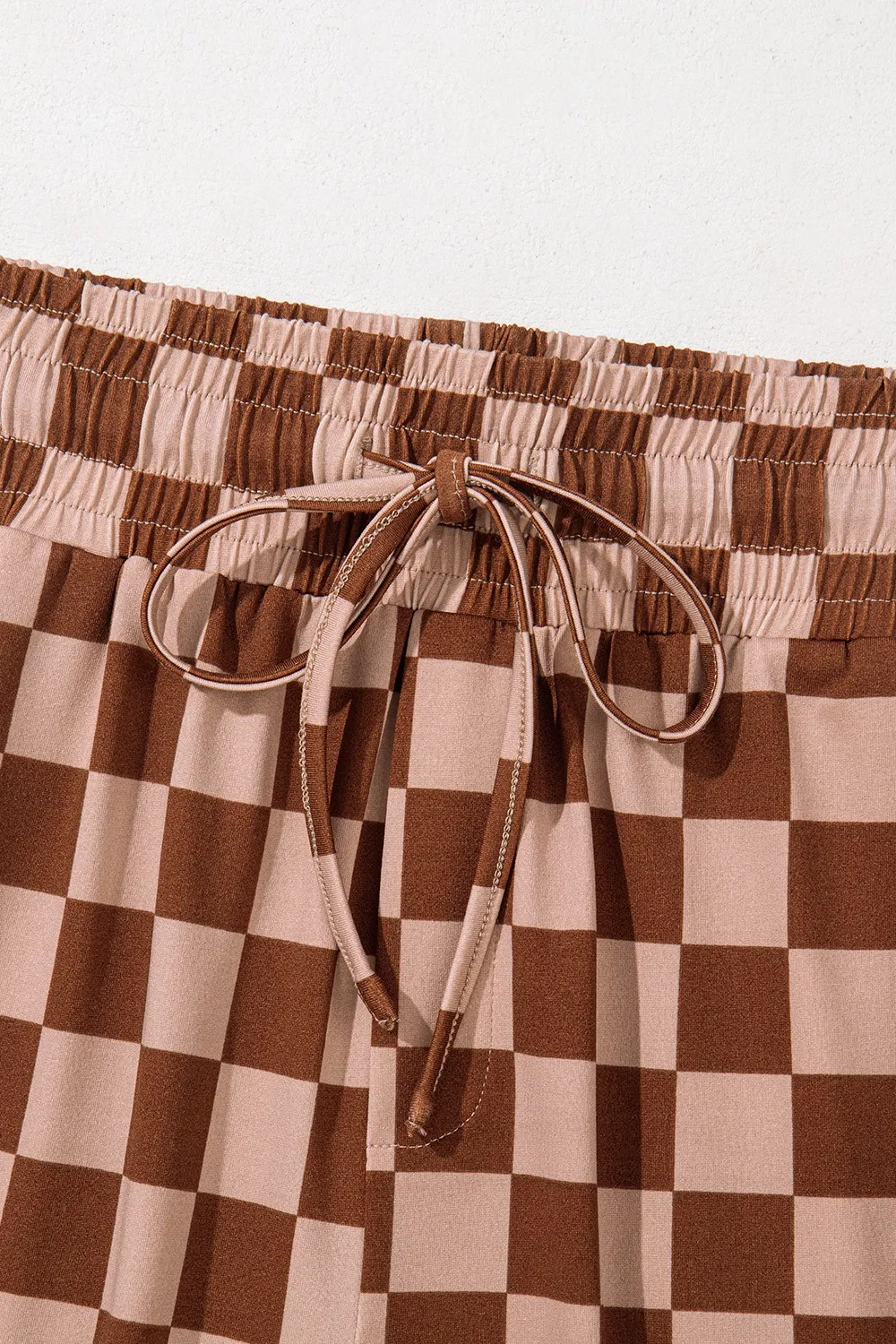 Checkered Elastic High Waist Loose Casual Pants, image 3
