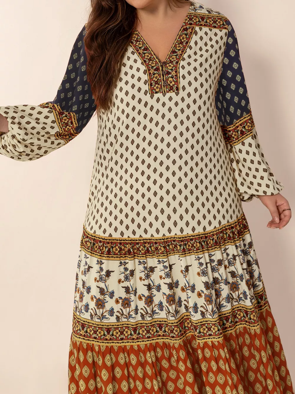 Plus Size Notched Balloon Sleeve Maxi Dress, image 2