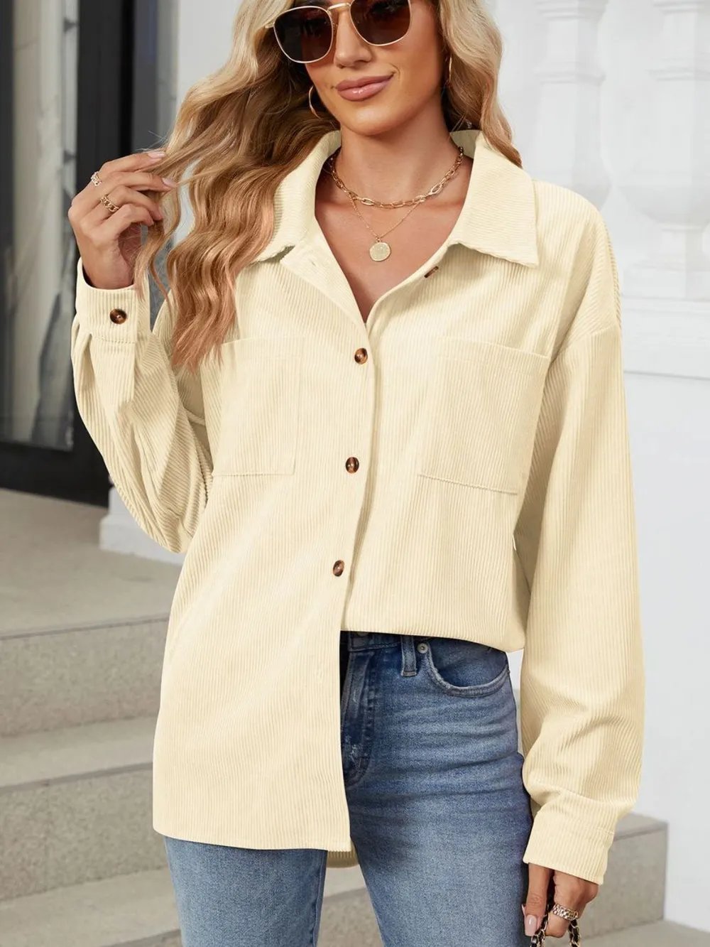 Button Up Dropped Shoulder Long Sleeve Outerwear, image 17