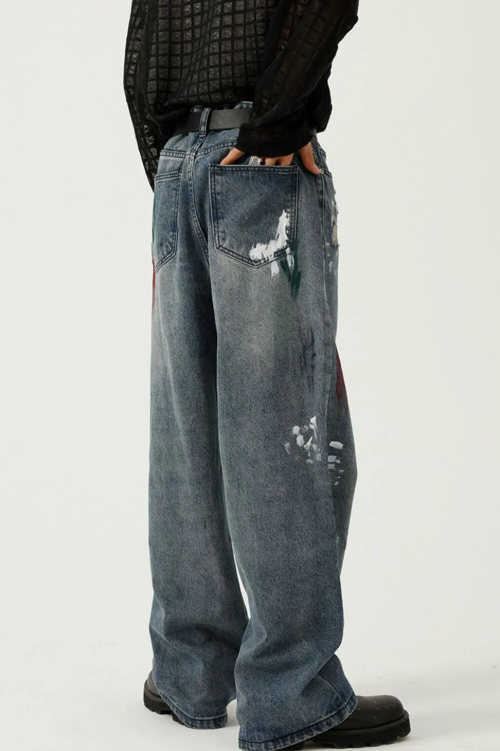 Washed Distressed Wide-Leg Jeans, image 4