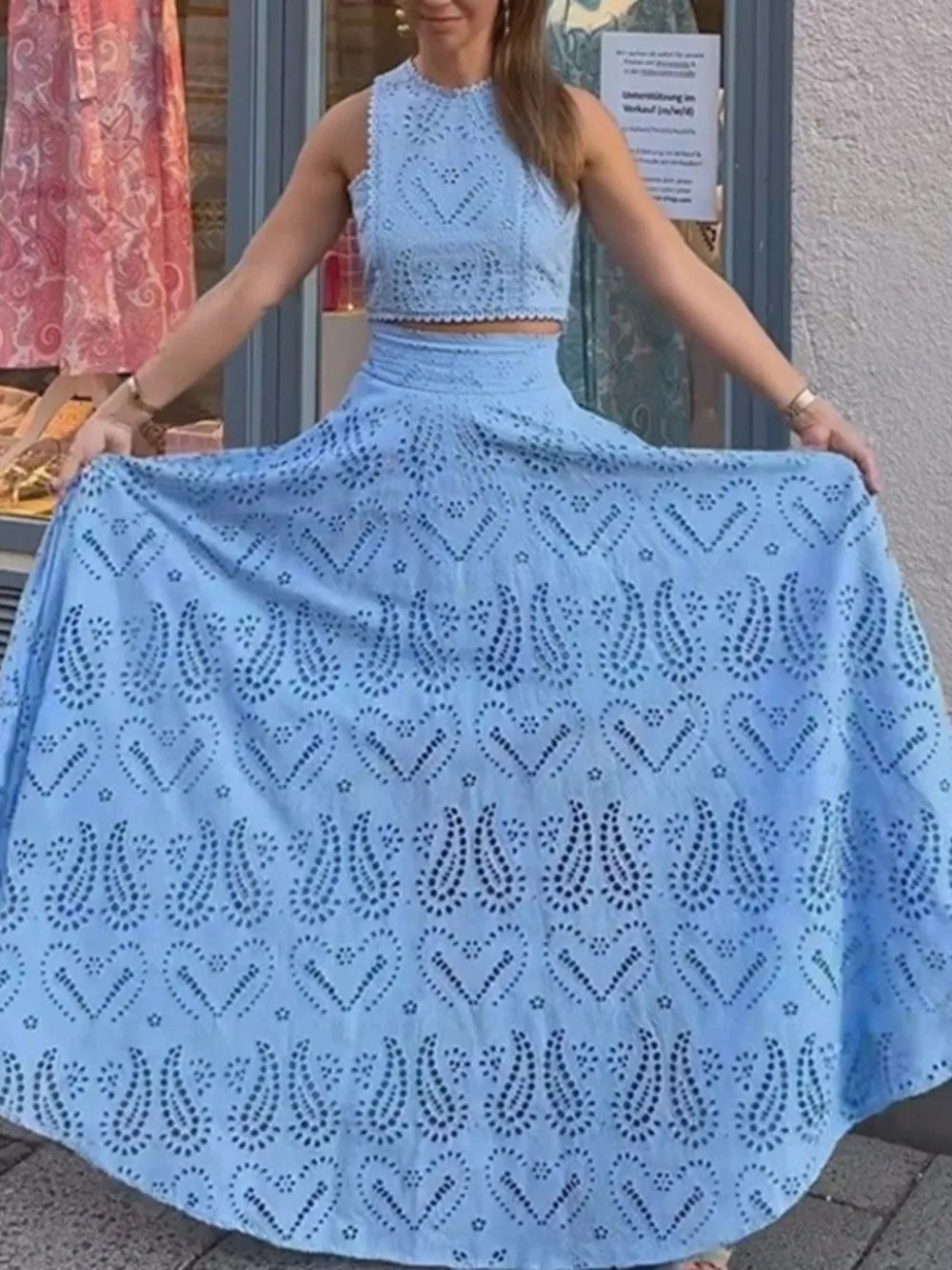 Eyelet Lace Top and Maxi Skirt Set, image 3