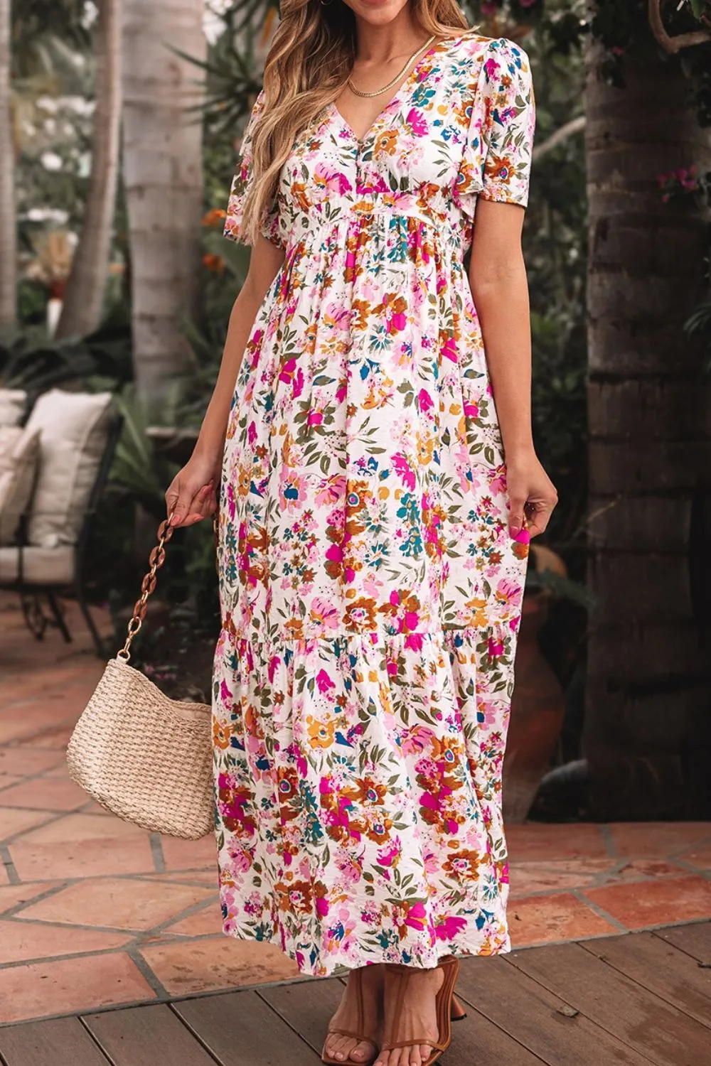 Floral Short Sleeve V Neck Dress with Pockets, image 2