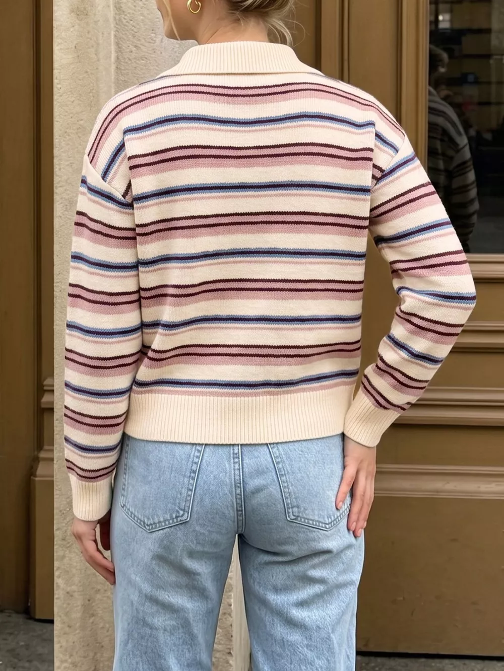 Striped Polo Collar Sweater, image 6