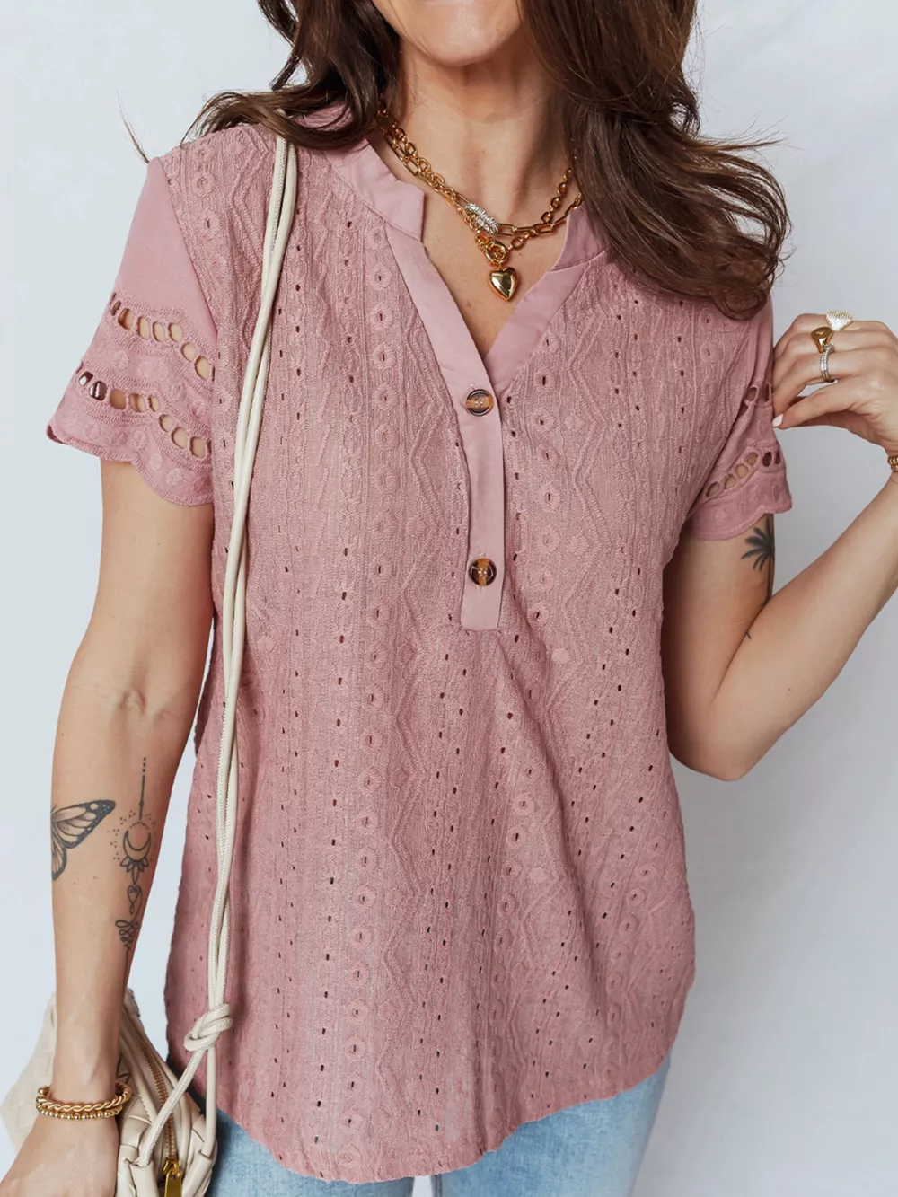 Eyelet Embroidered Short Sleeve Blouse, image 5